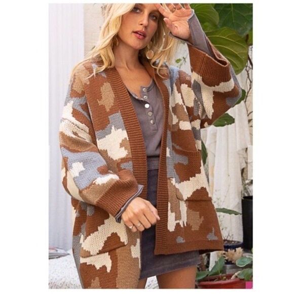 pol Camouflage Open Cardigan with Pockets - Picture 7 of 12